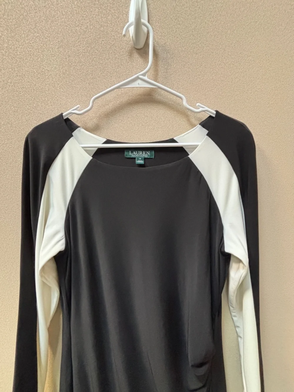 NWT Ralph Lauren Sz 12 Black Sheath Dress with White & Black Raglan Sleeves